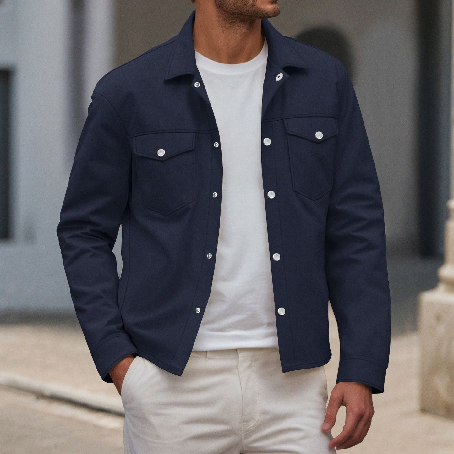 Herren Hemdjacke Modern mit Brusttaschen Schnitt Slimfit - BerlinGlamour
