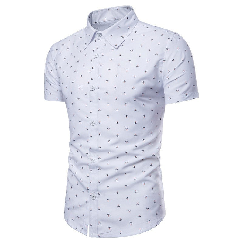 Herren Slimfit Hemd Marine Anker Design Kurzarm