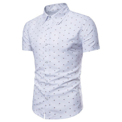 Herren Slimfit Hemd Marine Anker Design Kurzarm