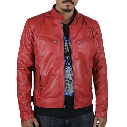 Lederjacke Herren Bikerjacke Stehkragen Reißverschluss - BerlinGlamour