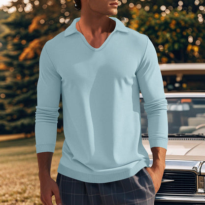 Herren Langarmshirt Modern V-Ausschnitt Strukturiert