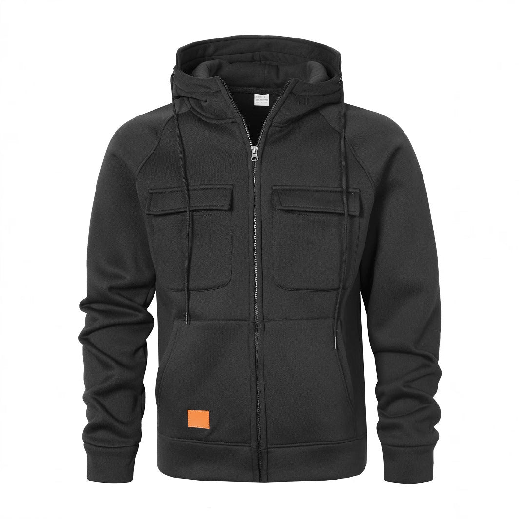 Herren Kapuzenjacke Modern mit Taschen Reißverschluss Schwarz
