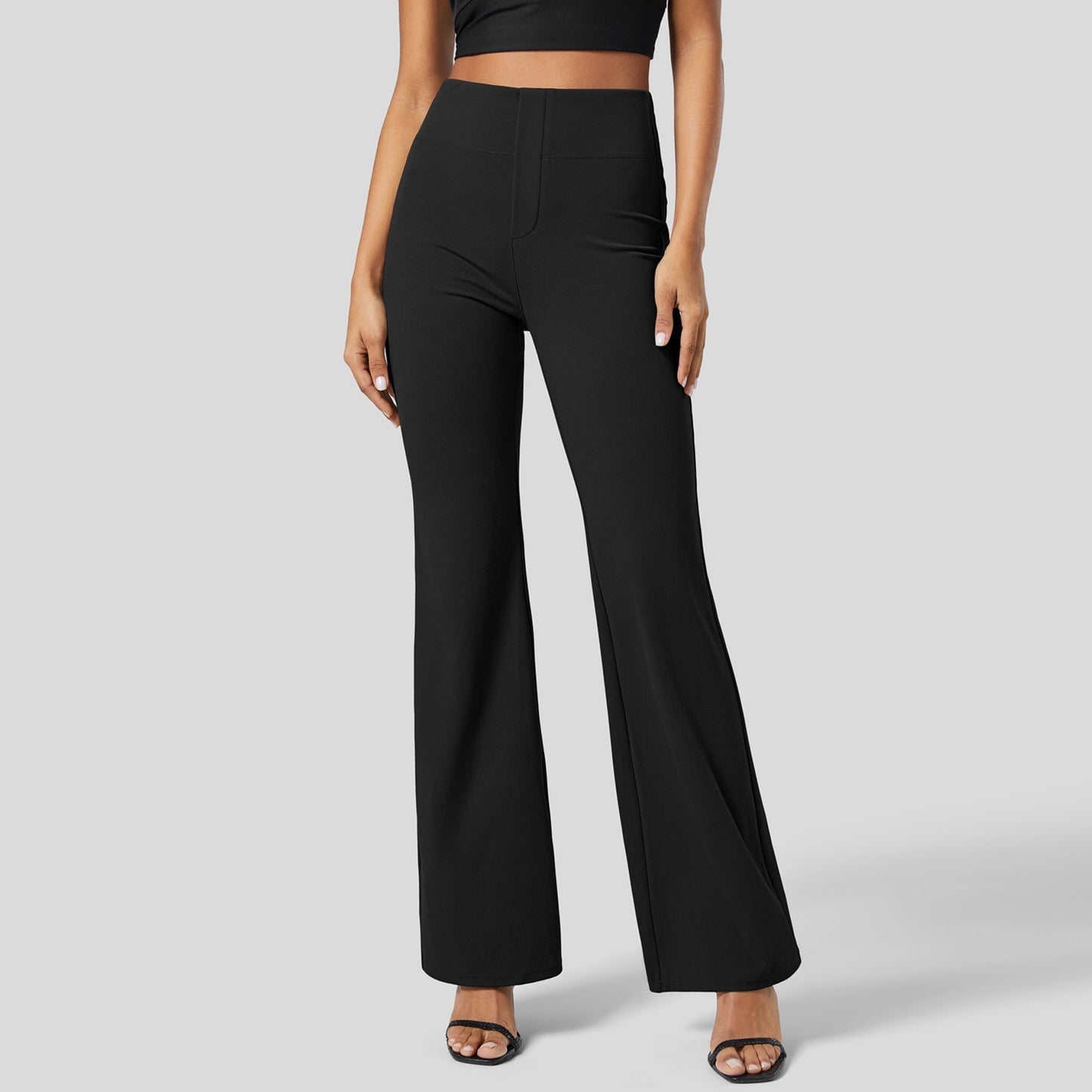 Damen Hohe Schlaghose Elastischer Bund Figurschmeichelnd Slim Fit