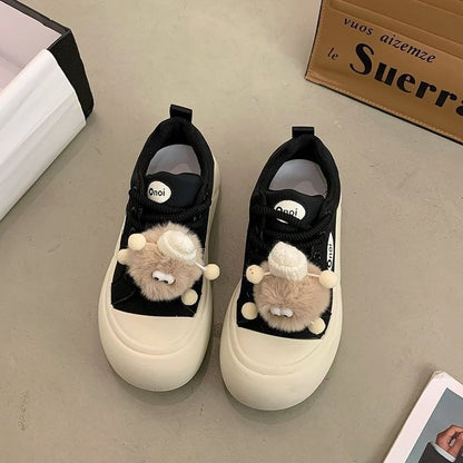 Damen Sneaker Bequem Pompons Schuhe Sportlich