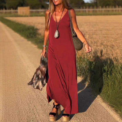 Damen Maxikleid Elegant V-Ausschnitt Hochwertig