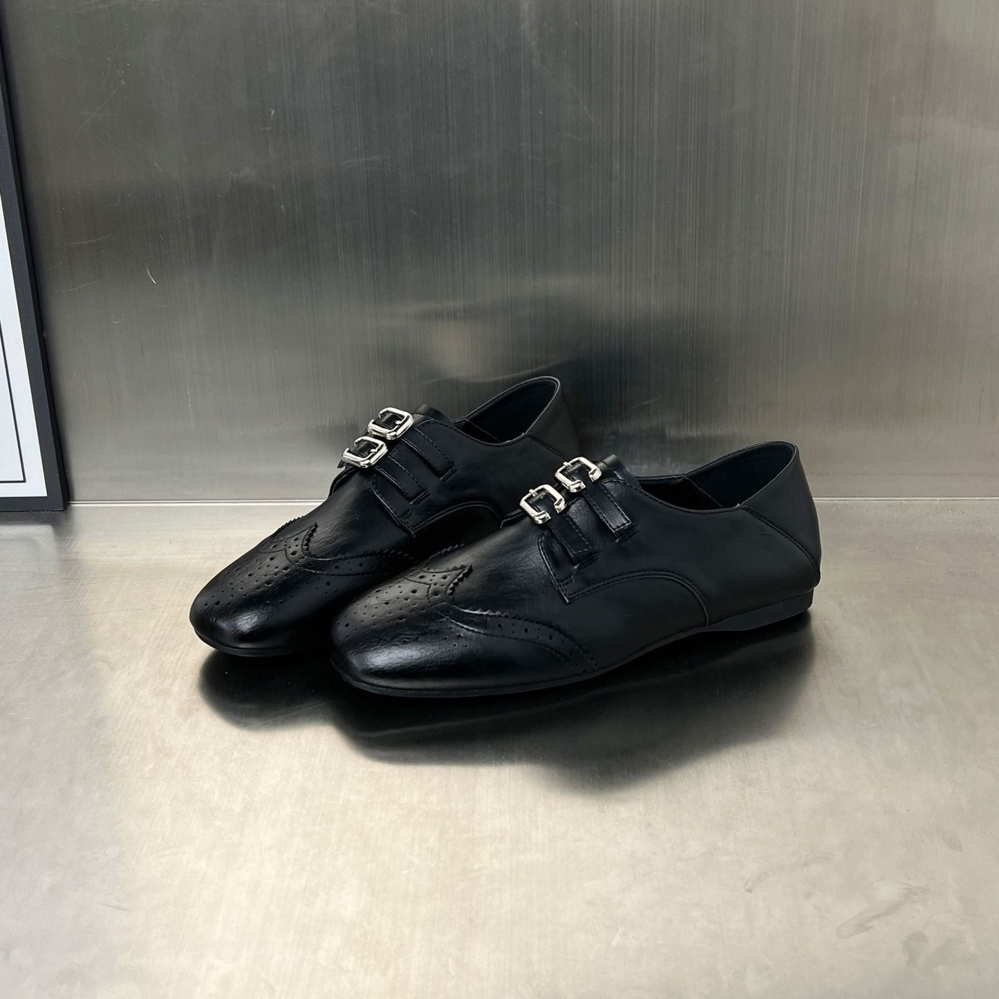 Damen Mokassins Elegante Schnallen Schuhe Schwarz Heidi Stil
