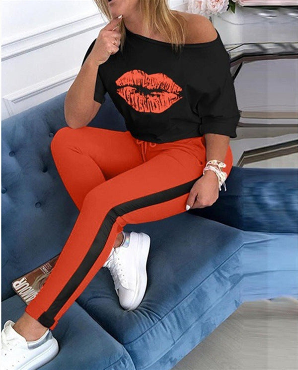 Damen T-Shirt mit Lippenmotiv Trendy Style