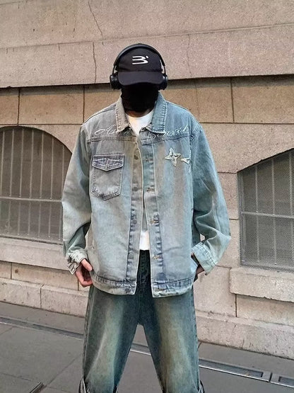 Herren Denimjacke Lässig Mit Kreativen Details Modern