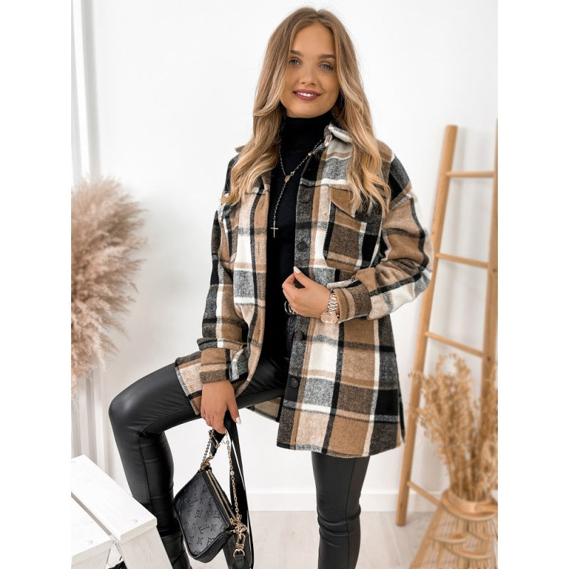 Damen Flanelljacke Karomuster Warm Modern
