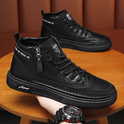 Damen Sneaker Hochformat Leder Robust Mit Reißverschluss