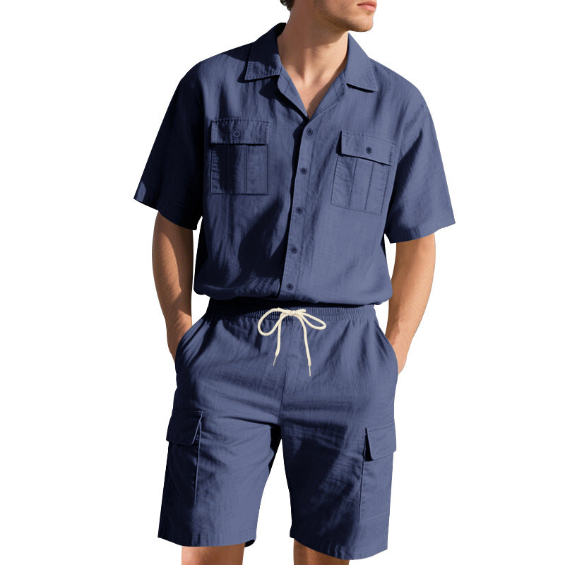 Herren Kurzarm-Shirt-Set Sportlich atmungsaktiv mit Taschen