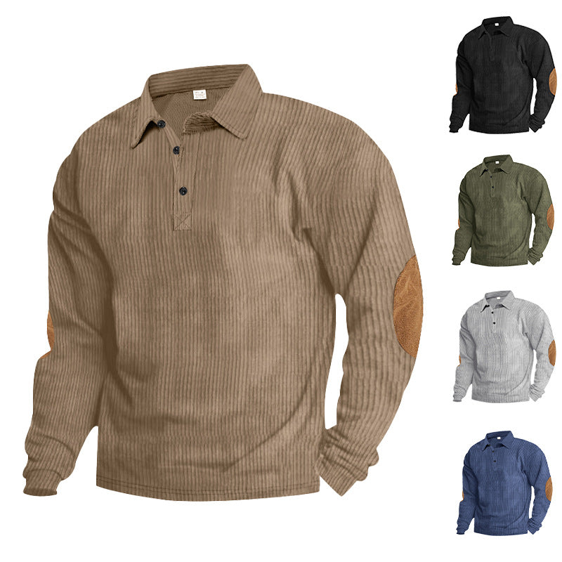 Herren Langarm-Shirt mit Rippenstoff und Contrast-Ellbogenpatches Modern