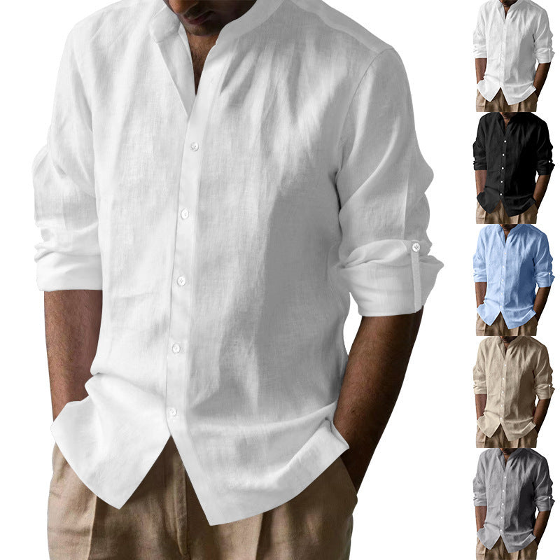 Herren Leinenhemd Modern mit Button-Down Kragen und Rollärmeln - BerlinGlamour