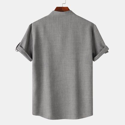 Herren Hemd Kurzarm Modern Henley Ausschnitt Relaxed Fit