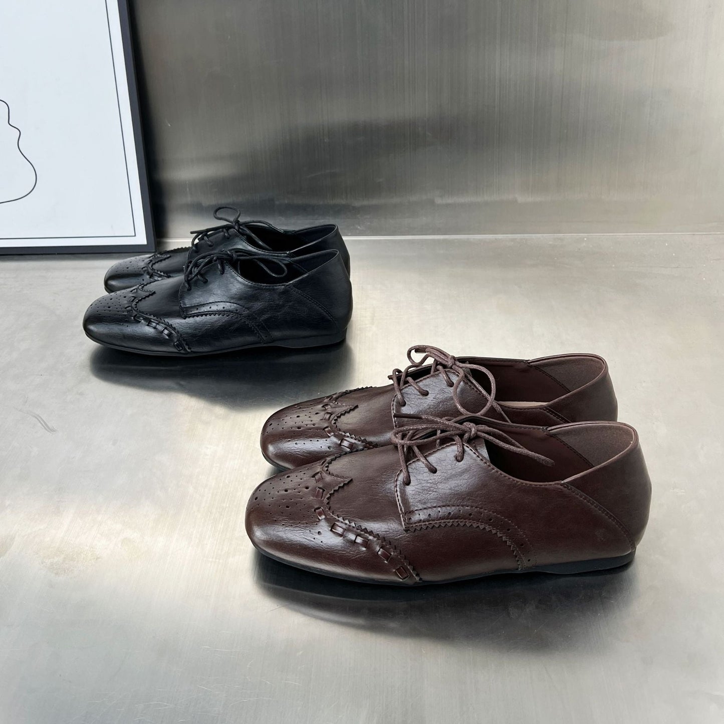Damen Leder Schnürschuhe Elegante KomfortSchuhe mit Lochmuster
