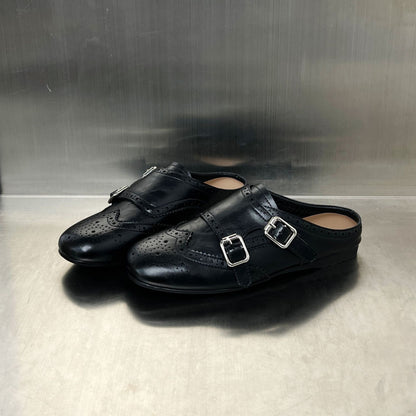 Damen Mokassins Elegante Schnalle Perforiert Schwarz