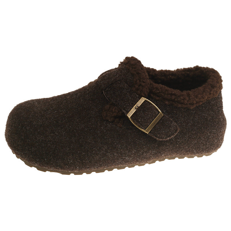 Warme Damen Hausschuhe aus Wolle mit Riemen Winter