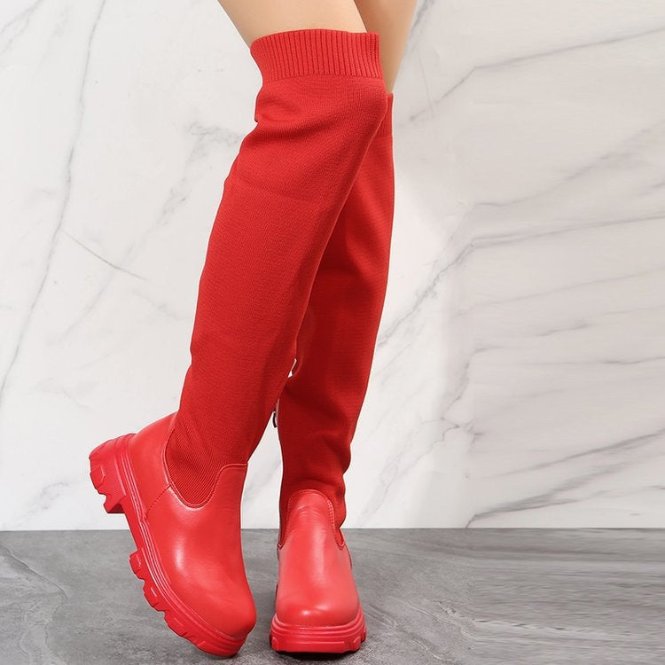 Damen Stiefel Lang Schaft Komfortabel Strick Design