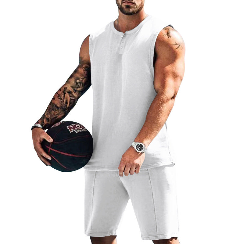 Herren Trainingsoutfit Ärmellos Sportlich Fitness Shorts Set