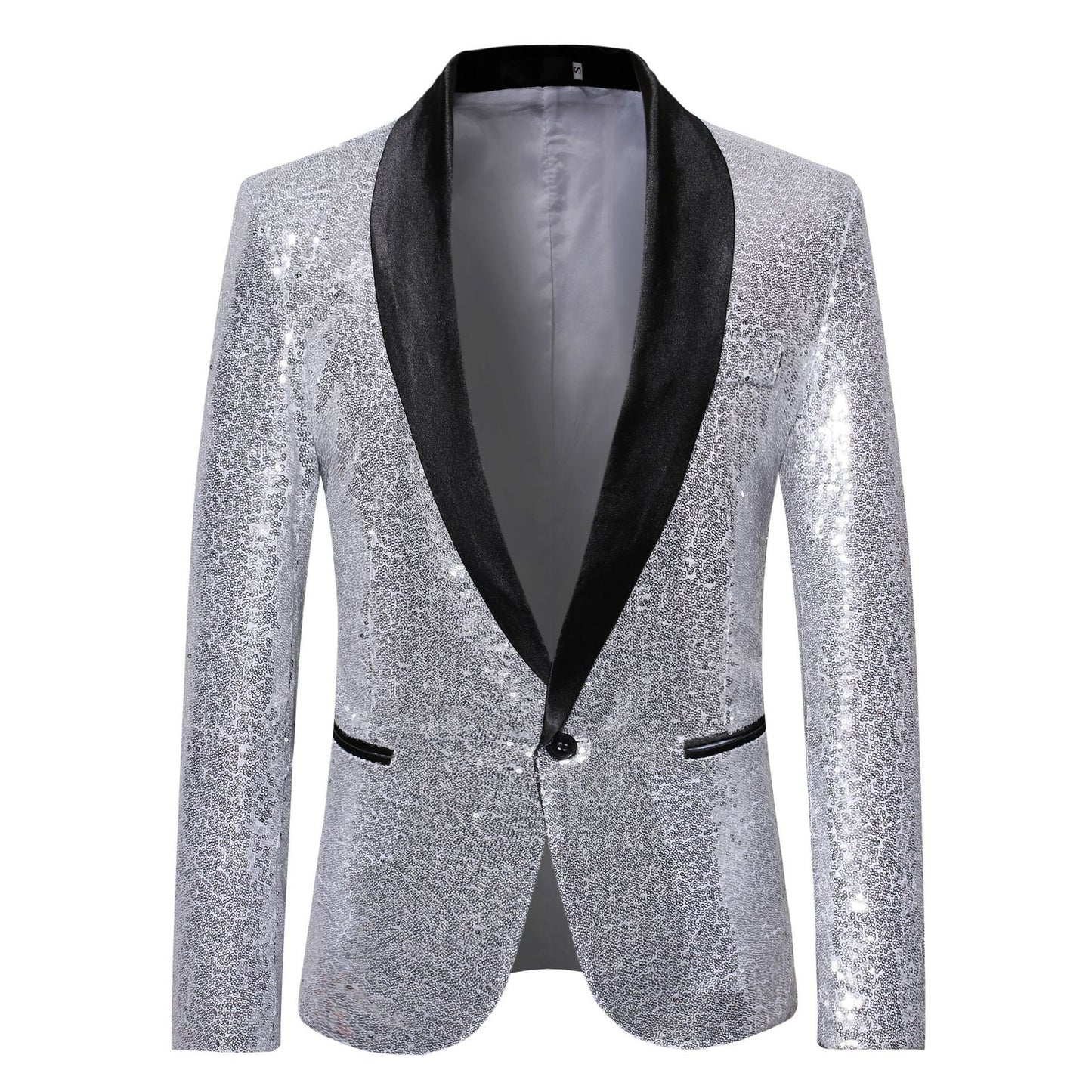 Herren Blazer Moderne Paillettenjacke Elegant Schwarz