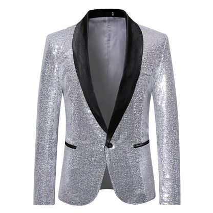 Herren Blazer Moderne Paillettenjacke Elegant Schwarz