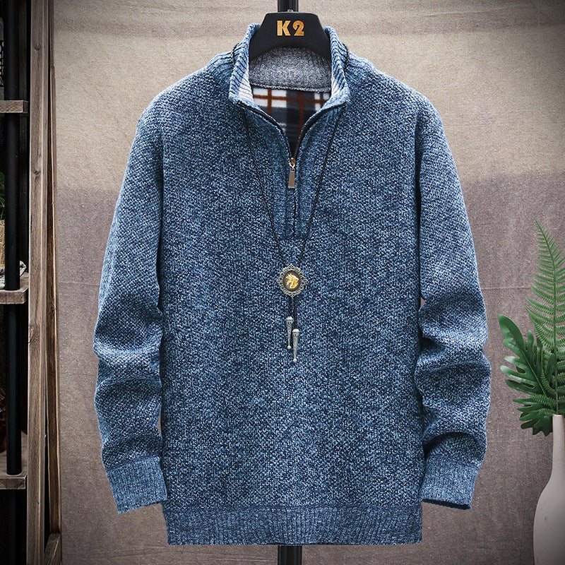 Strickpullover Herren Modern mit Reißverschluss und Mischtexturen