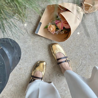 Damen Ballerinas Schimmernd Modisch Riemen