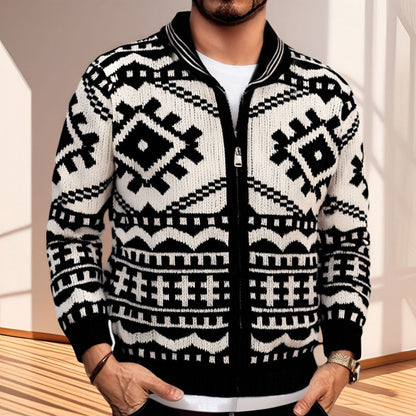 Herren Strickjacke Modern Geometrisch Muster Schick - BerlinGlamour