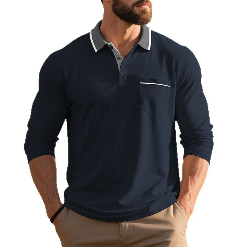 Herren Polohemd Langarm Elegant mit Reverskragen und Brusttasche
