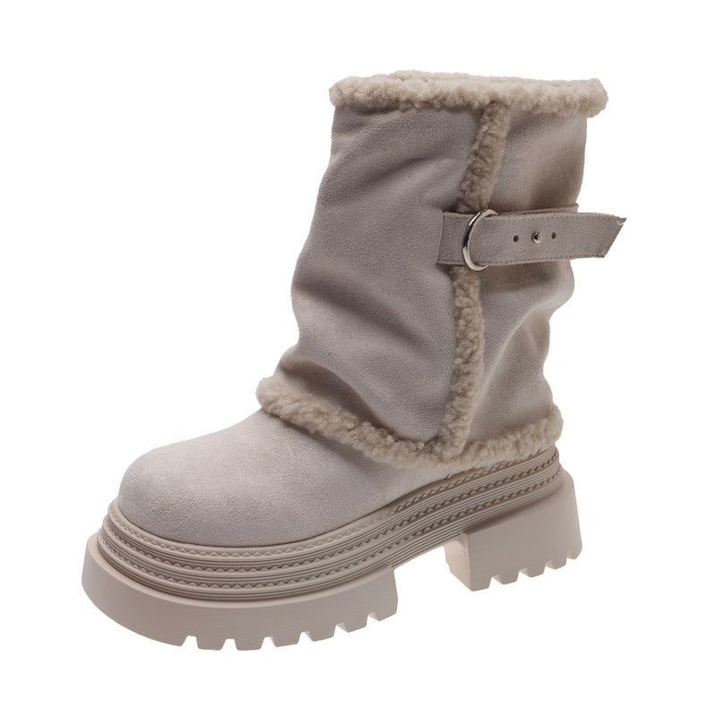Damen Winterstiefel Kuschelig Warm mit Schnallen