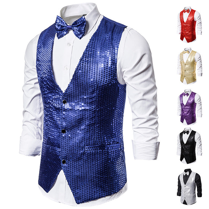 Herren Weste Glitzer Pailletten Elegant mit Fliege