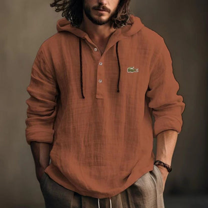 Herren Leinen Hoodie mit Knöpfen Bequem Sommer