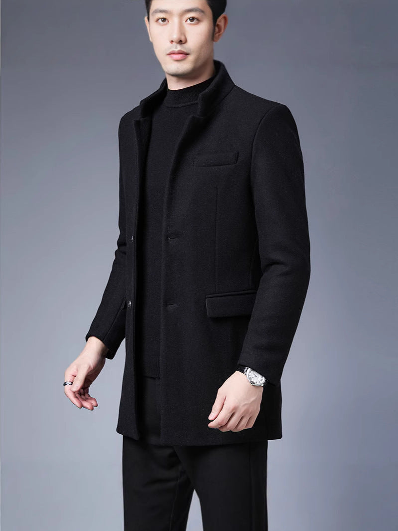 Eleganter Herren Wollmantel Schwarz Modern
