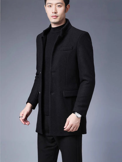 Eleganter Herren Wollmantel Schwarz Modern