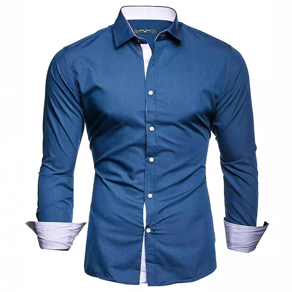 Herren Langarmhemd Elegant Kontrast Akzente Modern