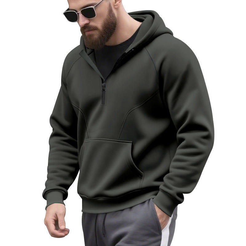 Herren Sportpullover Kapuze Kängurutasche Kurzreißverschluss