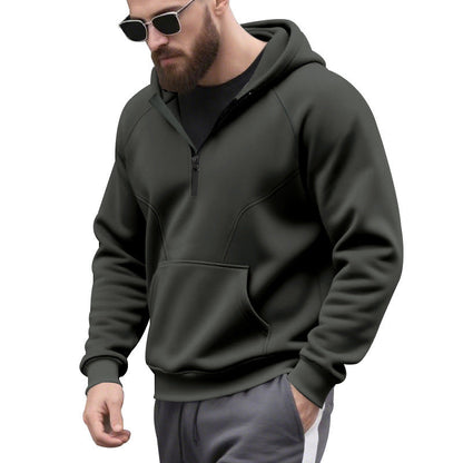 Herren Sportpullover Kapuze Kängurutasche Kurzreißverschluss