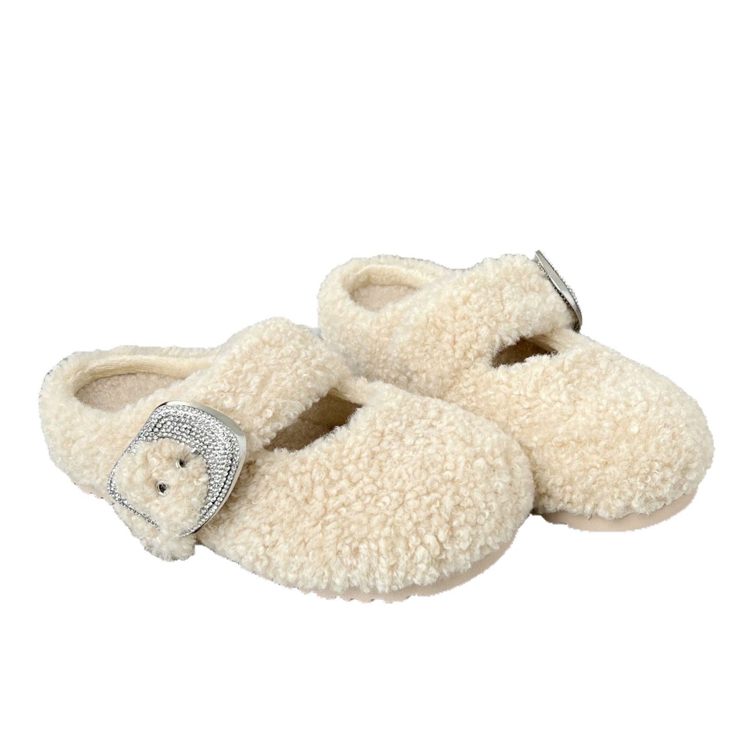 Damen Hausschuhe Flauschig mit Schnallen Weich Warm
