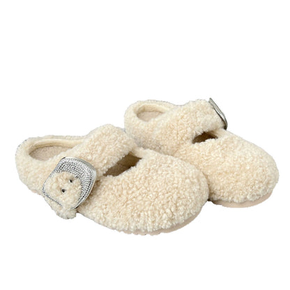 Damen Hausschuhe Flauschig mit Schnallen Weich Warm
