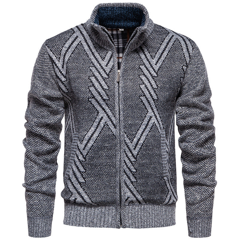 Herren Strickjacke Modern mit Mikrofon und Lautsprecher.