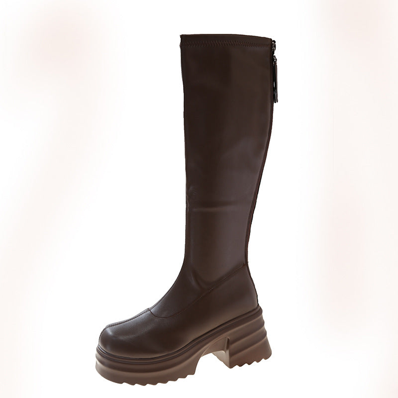 Damen Stiefel Plateau Stretch Hoch Hacken Berlin_Style
