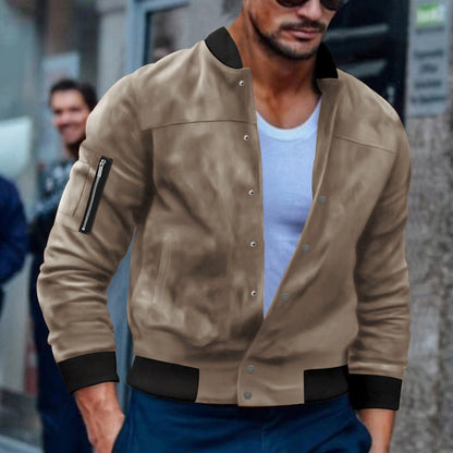 Herren Bomberjacke Reißverschluss Taschen Modern Schwarz