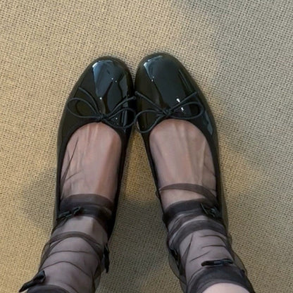 Damen Ballerinas Glänzend Schnürung Elegante Mode