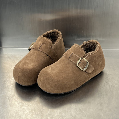 Damen Clogs Warm Wildleder Kuschelig Schnallenverschluss