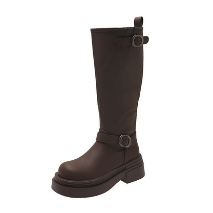 Damen Stiefel Kniehoch Schnalle Detail Modern