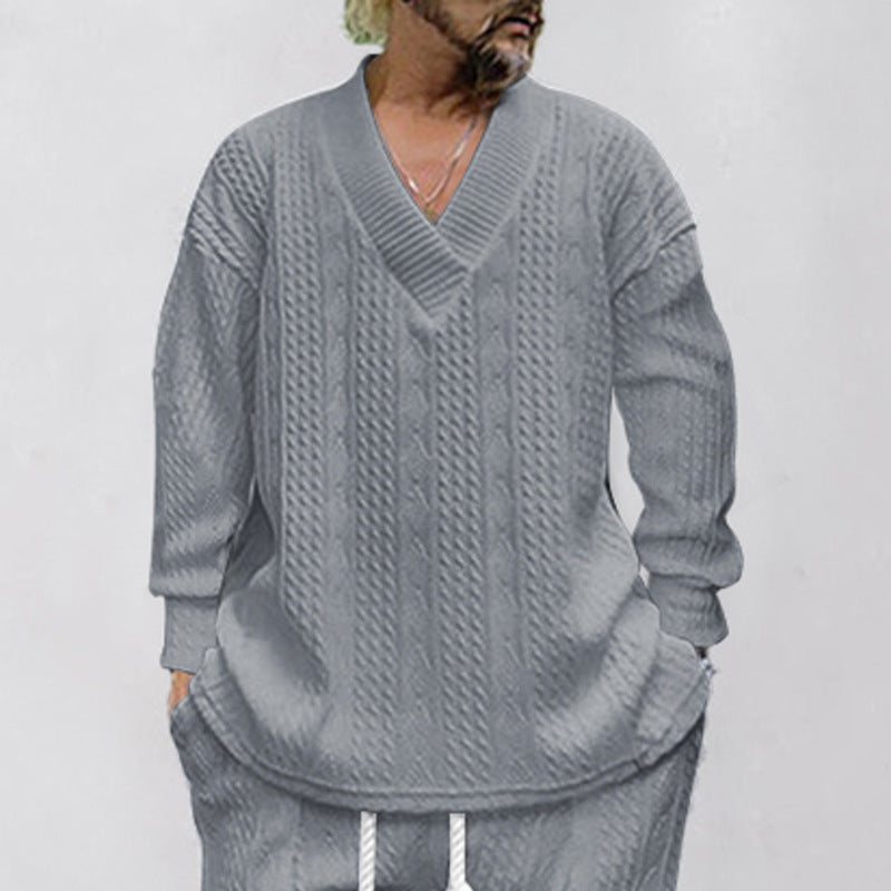 Herren Pullover Kabelstrick V-Ausschnitt Modern Lässig