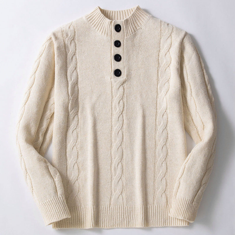 Herren Strickpullover Modern Zopfmuster Hochauschnitt