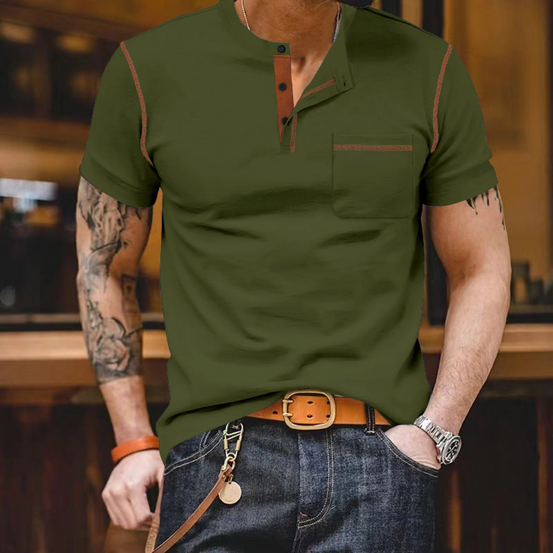 Herren Kurzarm-Shirt Modern mit Kontrast-Akzenten und Brusttasche