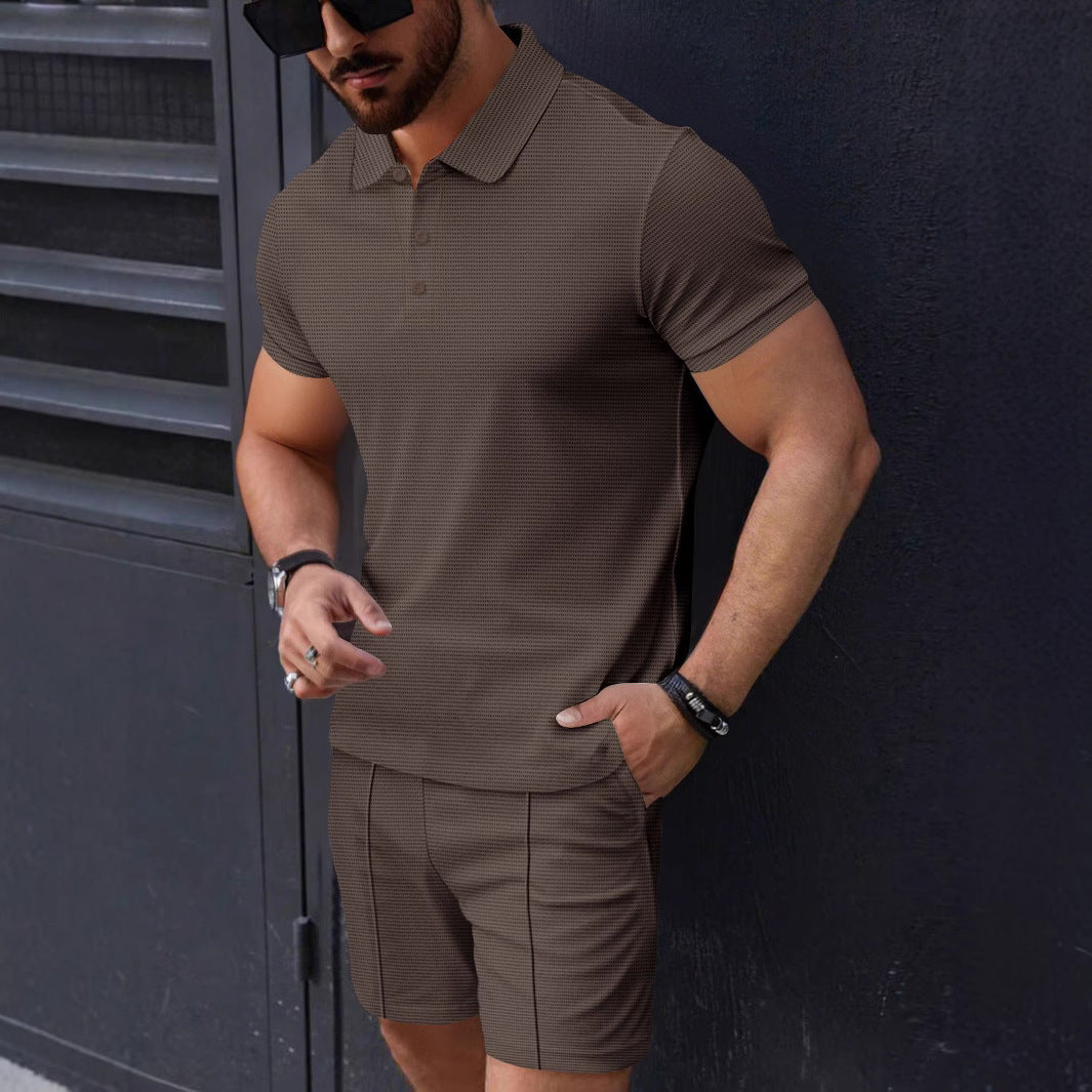 Herren Polohemd Kurzarm mit Shorts Set Sportlich Strukturiert