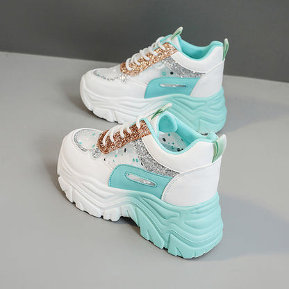 Damen Sneaker Chunky Glitzer Schuhe atmungsaktiv